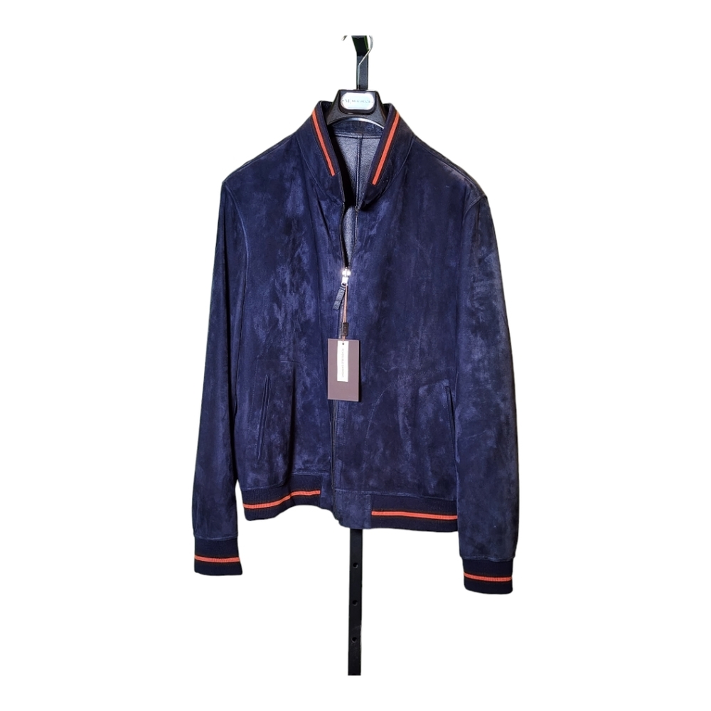 Navy Blue Goat Suede Reversible Jacket